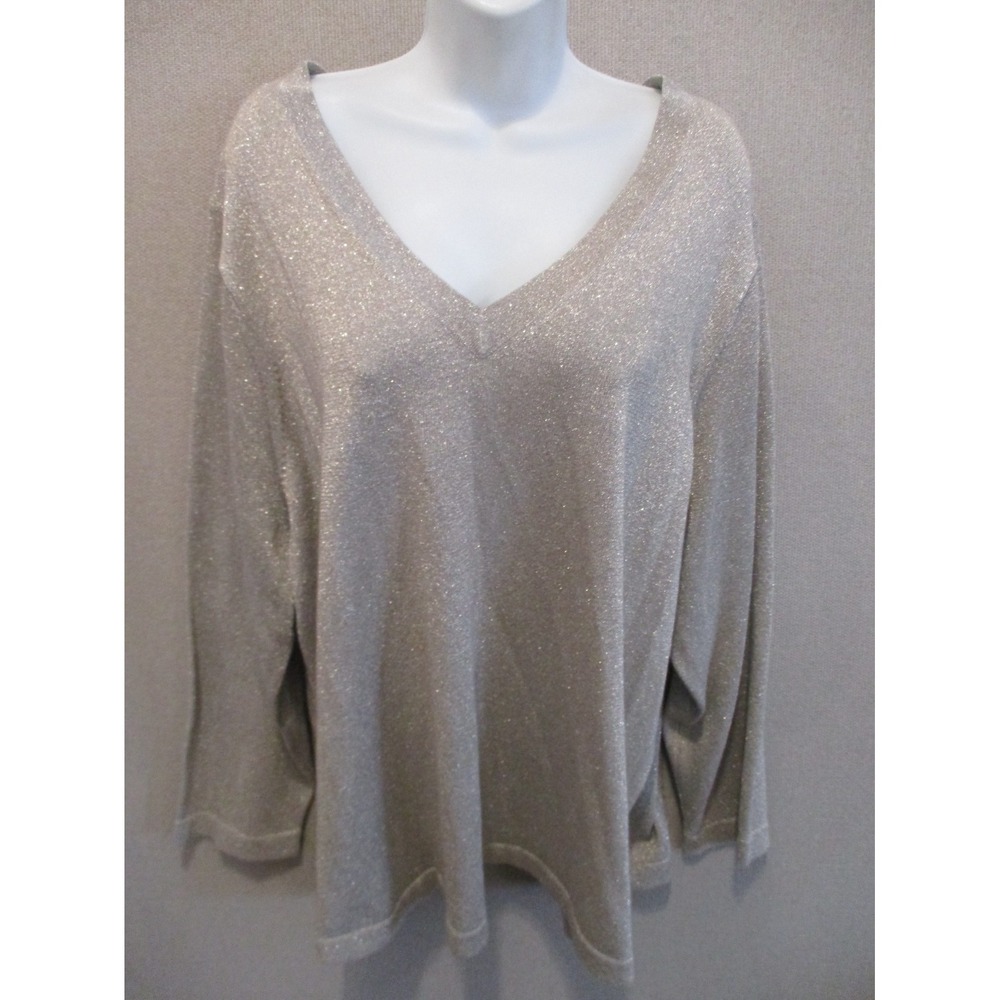 avenue Gray With Gold Sparkly V Neck Sweater/Top Size 26/28 (4X)